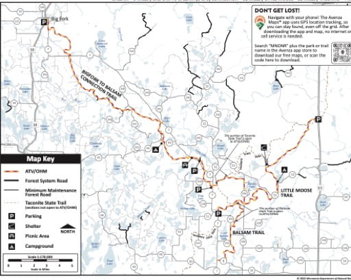 Map of Balsam Trail in Minnesota. Published by the Minnesota Department of Natural Resources (MNDNR).