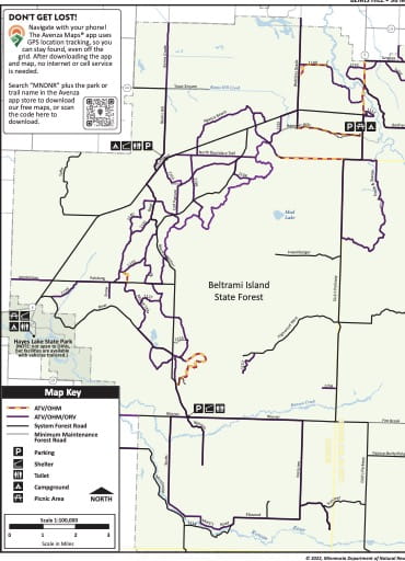 Map of Bemis Hill Trail in Minnesota. Published by the Minnesota Department of Natural Resources (MNDNR).