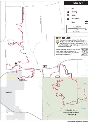 Map of Chatfield in Minnesota. Published by the Minnesota Department of Natural Resources (MNDNR).