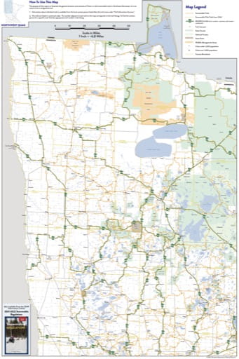 North West Quad of the Snowmobile Trails Map of Minnesota. Published by the Minnesota Department of Natural Resources (MNDNR).