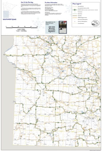 South West Quad of the Snowmobile Trails Map of Minnesota. Published by the Minnesota Department of Natural Resources (MNDNR).