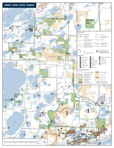 Map of Crow Wing State Forest (SF) in Minnesota. Published by the Minnesota Department of Natural Resources (MNDNR).