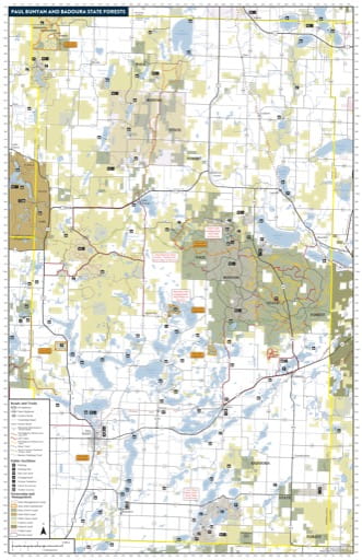 Map of Paul Bunyan and Badoura State Forests (SF) in Minnesota. Published by the Minnesota Department of Natural Resources (MNDNR).