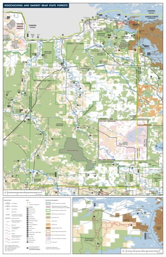 Map of Koochiching and Smokey Bear State Forests (SF) in Minnesota. Published by the Minnesota Department of Natural Resources (MNDNR).