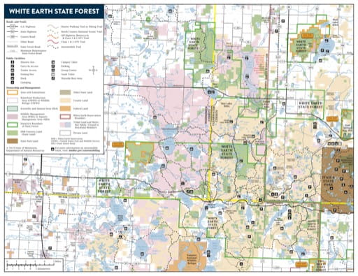 Map of White Earth State Forest (SF) in Minnesota. Published by the Minnesota Department of Natural Resources (MNDNR).
