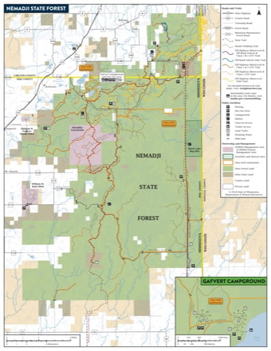 Map of Nemadji State Forest (SF) in Minnesota. Published by the Minnesota Department of Natural Resources (MNDNR).