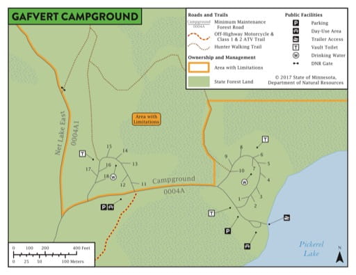 Map of Gafvert Campground in Nemadji State Forest (SF) in Minnesota. Published by the Minnesota Department of Natural Resources (MNDNR).