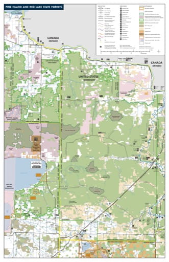 Map of Pine Island and Red Lake State Forests (SF) in Minnesota. Published by the Minnesota Department of Natural Resources (MNDNR).