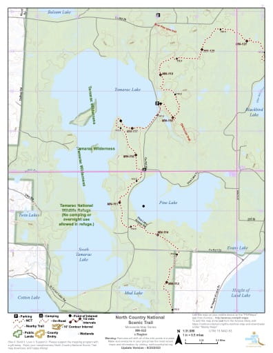 Map Series of the North Central Minnesota section of the North Country National Scenic Trail (NST) in Michigan, Minnesota, North Dakota, New York, Ohio, Pennsylvania, Vermont and Wisconsin. Published by the North Country Trail Association (NCTA).