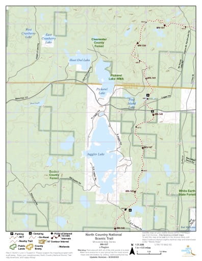 Map Series of the North Central Minnesota section of the North Country National Scenic Trail (NST) in Michigan, Minnesota, North Dakota, New York, Ohio, Pennsylvania, Vermont and Wisconsin. Published by the North Country Trail Association (NCTA).
