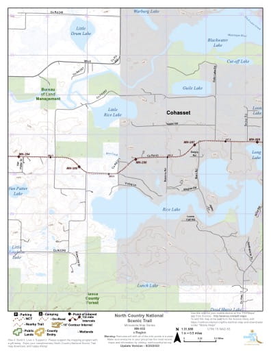 Map Series of the North Central Minnesota section of the North Country National Scenic Trail (NST) in Michigan, Minnesota, North Dakota, New York, Ohio, Pennsylvania, Vermont and Wisconsin. Published by the North Country Trail Association (NCTA).