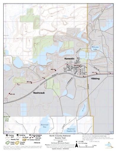 Map Series of the Northeast Minnesota section of the North Country National Scenic Trail (NST) in Michigan, Minnesota, North Dakota, New York, Ohio, Pennsylvania, Vermont and Wisconsin. Published by the North Country Trail Association (NCTA).