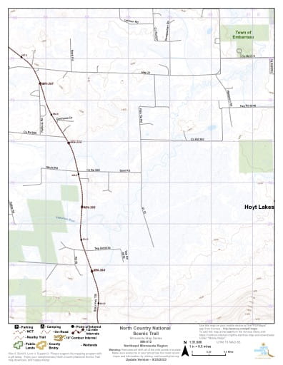 Map Series of the Northeast Minnesota section of the North Country National Scenic Trail (NST) in Michigan, Minnesota, North Dakota, New York, Ohio, Pennsylvania, Vermont and Wisconsin. Published by the North Country Trail Association (NCTA).