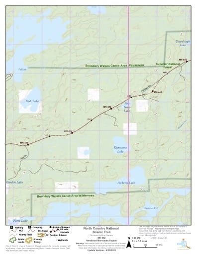 Map Series of the Northeast Minnesota section of the North Country National Scenic Trail (NST) in Michigan, Minnesota, North Dakota, New York, Ohio, Pennsylvania, Vermont and Wisconsin. Published by the North Country Trail Association (NCTA).