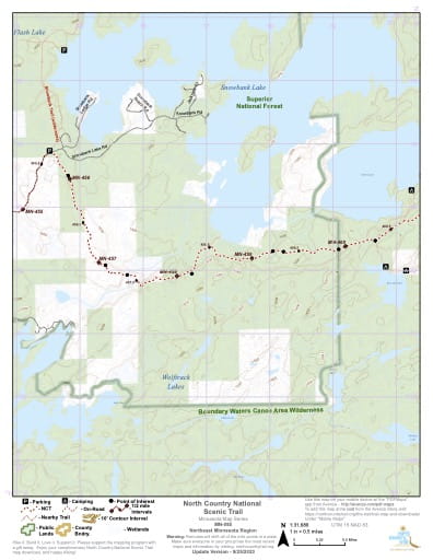 Map Series of the Northeast Minnesota section of the North Country National Scenic Trail (NST) in Michigan, Minnesota, North Dakota, New York, Ohio, Pennsylvania, Vermont and Wisconsin. Published by the North Country Trail Association (NCTA).