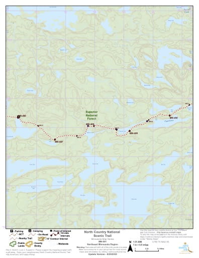 Map Series of the Northeast Minnesota section of the North Country National Scenic Trail (NST) in Michigan, Minnesota, North Dakota, New York, Ohio, Pennsylvania, Vermont and Wisconsin. Published by the North Country Trail Association (NCTA).