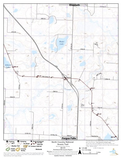 Map Series of the Northwest Minnesota section of the North Country National Scenic Trail (NST) in Michigan, Minnesota, North Dakota, New York, Ohio, Pennsylvania, Vermont and Wisconsin. Published by the North Country Trail Association (NCTA).