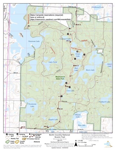 Map Series of the Northwest Minnesota section of the North Country National Scenic Trail (NST) in Michigan, Minnesota, North Dakota, New York, Ohio, Pennsylvania, Vermont and Wisconsin. Published by the North Country Trail Association (NCTA).