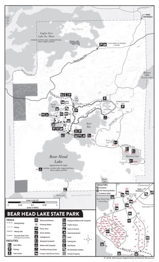 Visitor Map of Bear Head Lake State Park (SP) in Minnesota. Published by the Minnesota Department of Natural Resources (MNDNR).
