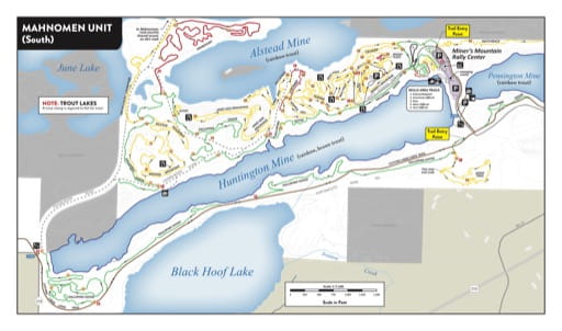 Visitor Map of the southern Mahnomen unit of Cuyuna Country State Recreation Area (SRA) in Minnesota. Published by the Minnesota Department of Natural Resources (MNDNR).