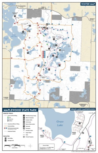Winter Visitor Map of Maplewood State Park (SP) in Minnesota. Published by the Minnesota Department of Natural Resources (MNDNR).