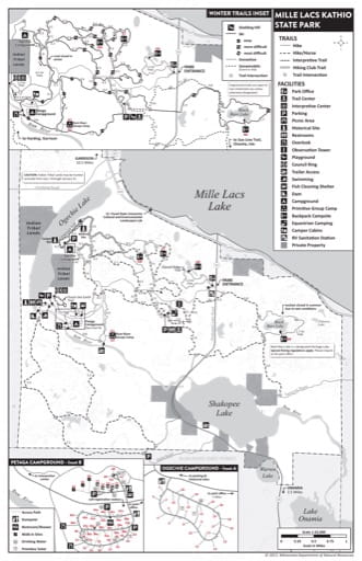 Visitor Map of Mille Lacs Kathio State Park (SP) in Minnesota. Published by the Minnesota Department of Natural Resources (MNDNR).
