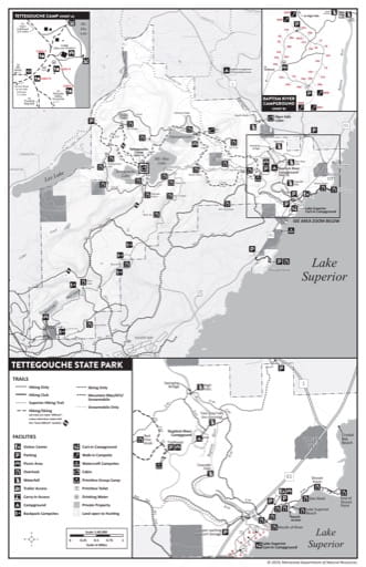 Visitor Map of Tettegouche State Park (SP) in Minnesota. Published by the Minnesota Department of Natural Resources (MNDNR).