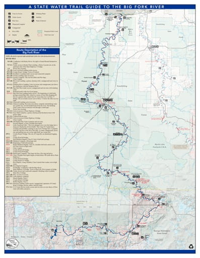 Water Trail Map and Guide to the Big Fork River in Minnesota. Published by the Minnesota Department of Natural Resources (MNDNR).
