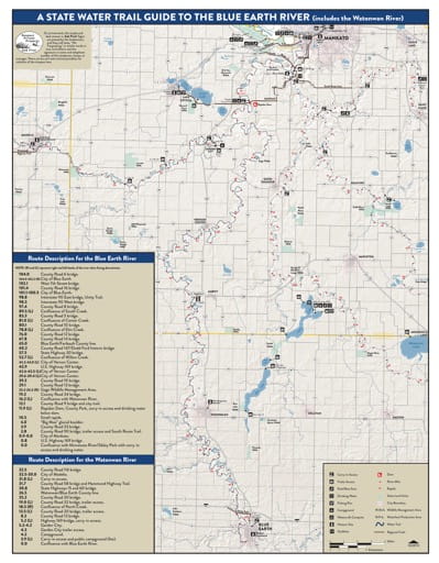 Water Trail Map and Guide to the Blue Earth River in Minnesota. Published by the Minnesota Department of Natural Resources (MNDNR).