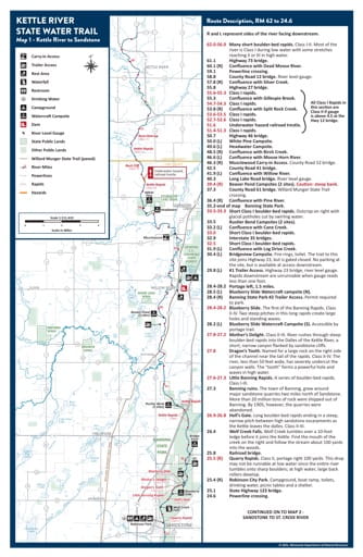 Map 1 - Kettle River to Sandstone - of the Kettle River State Water Trail in Minnesota. Published by the Minnesota Department of Natural Resources (MNDNR).