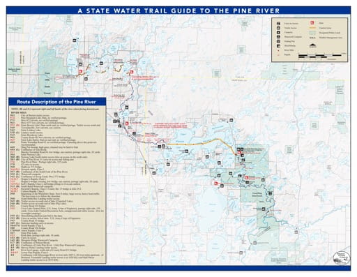 Water Trail Map and Guide to the Pine River in Minnesota. Published by the Minnesota Department of Natural Resources (MNDNR).
