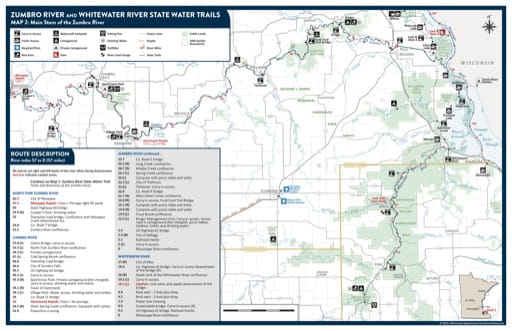 Map 2 - Main Stem of the Zumbro River - of the Zumbro River State Water Trail in Minnesota. Published by the Minnesota Department of Natural Resources (MNDNR).
