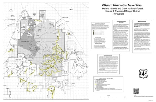 Motor Vehicle Use Map (MVUM) of Elkhorn Mountains in Helena & Townsend Ranger Districts in Helena-Lewis and Clark National Forest (NF). Published by the U.S. Forest Service (USFS).