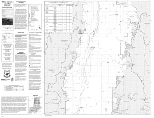 Motor Vehicle Use Map (MVUM) of Stevensville Ranger District in Bitterroot National Forest (NF). Published by the U.S. Forest Service (USFS).