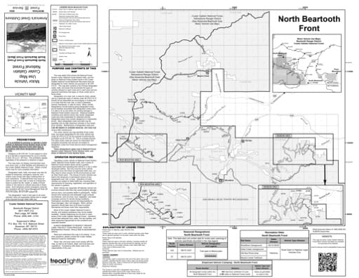 Motor Vehicle Use Map (MVUM) of Beartooth Front North in Custer Gallatin National Forest (NF) in Montana. Published by the U.S. Forest Service (USFS).