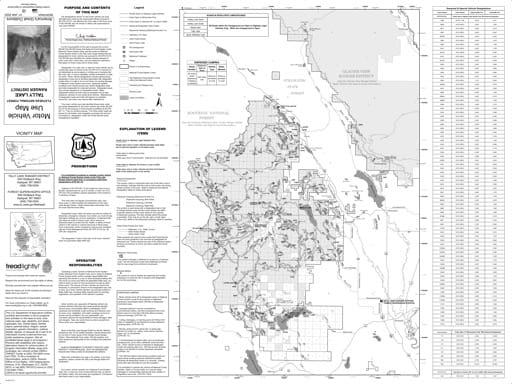Motor Vehicle Use Map (MVUM) of Tally Lake Ranger District in Flathead National Forest (NF) in Montana. Published by the U.S. Forest Service (USFS).