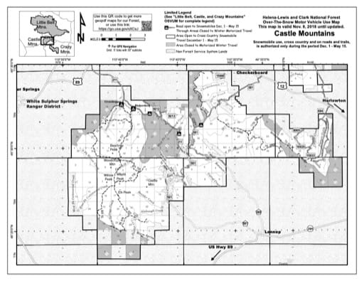 Over-Snow Vehicle Use Map (OSVUM) of Castle Mountains in Helena-Lewis and Clark National Forest (NF) published by the U.S. Forest Service (USFS).