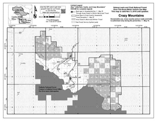 Over-Snow Vehicle Use Map (OSVUM) of Crazy Mountains in Helena-Lewis and Clark National Forest (NF) published by the U.S. Forest Service (USFS).