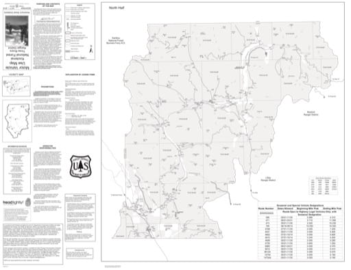 Motor Vehicle Use Map (MVUM) of the Northern part of Three Rivers Ranger District in Kootenai National Forest (NF). Published by the U.S. Forest Service (USFS).