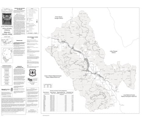 Motor Vehicle Use Map (MVUM) of Cabinet Ranger District in Kootenai National Forest (NF). Published by the U.S. Forest Service (USFS).