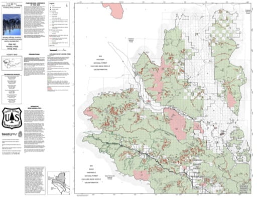 Over Snow Vehicle Use Map (OSVUM) of Plains Ranger District in Lolo National Forest (NF) in Montana. Published by the U.S. Forest Service (USFS).