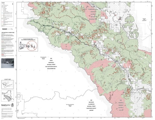 Over Snow Vehicle Use Map (OSVUM) of Superior Ranger District in Lolo National Forest (NF) in Montana. Published by the U.S. Forest Service (USFS).