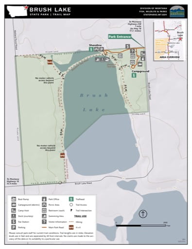 Map of the Trail System in Brush Lake State Park (SP). Published by Montana State Parks.