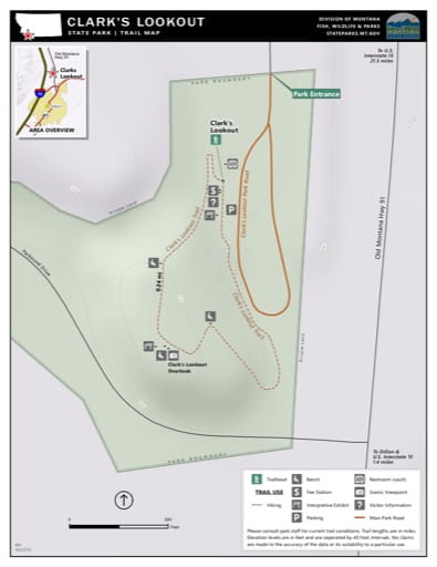Map of the Trail System in Clark's Lookout State Park (SP). Published by Montana State Parks.