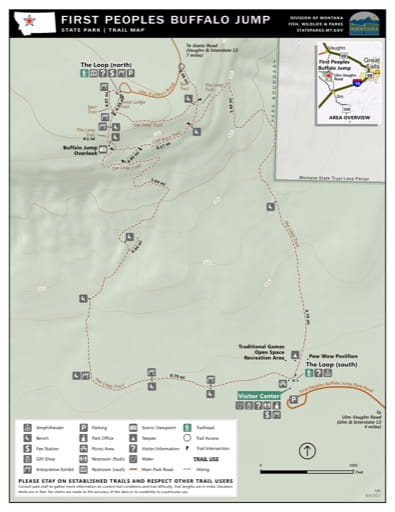 Map of the Trail System in First Peoples Buffalo Jump State Park (SP). Published by Montana State Parks.