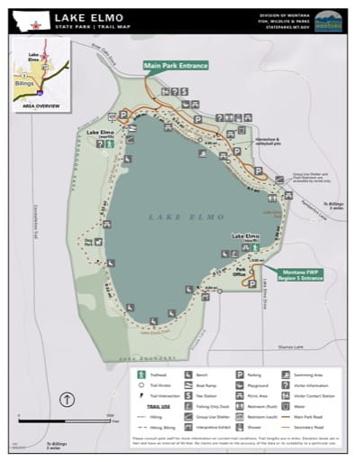 Map of the Trail System in Lake Elmo State Park (SP). Published by Montana State Parks.