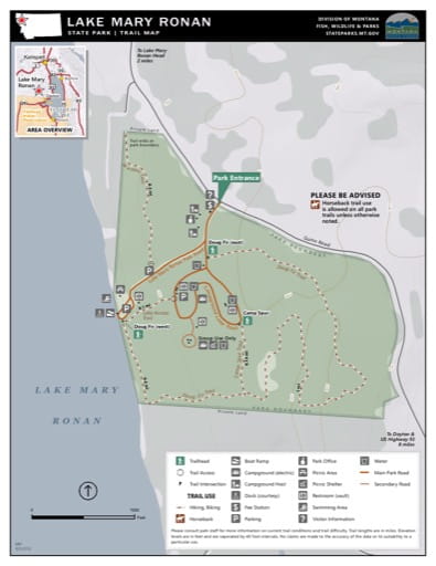 Map of the Trail System in Lake Mary Ronan State Park (SP). Published by Montana State Parks.
