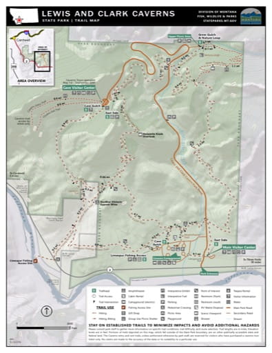 Map of the Trail System in Lewis & Clark Caverns State Park (SP). Published by Montana State Parks.