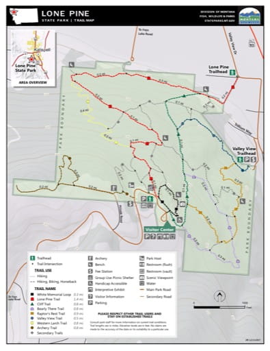 Map of the Trail System in Lone Pine State Park (SP). Published by Montana State Parks.