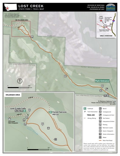 Map of the Trail System in Lost Creek State Park (SP). Published by Montana State Parks.